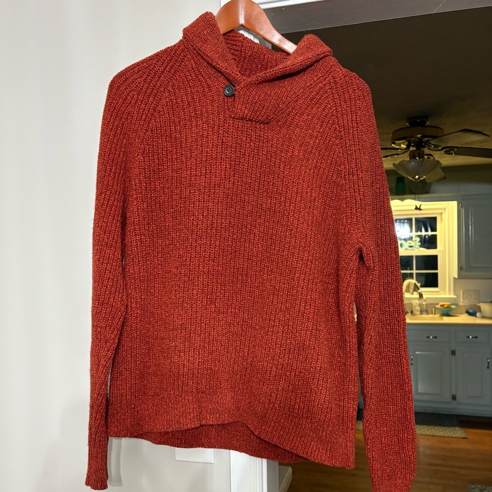 Banana Republic Mens Sweater Shawl Collar 100% BurntOrange Size L euc